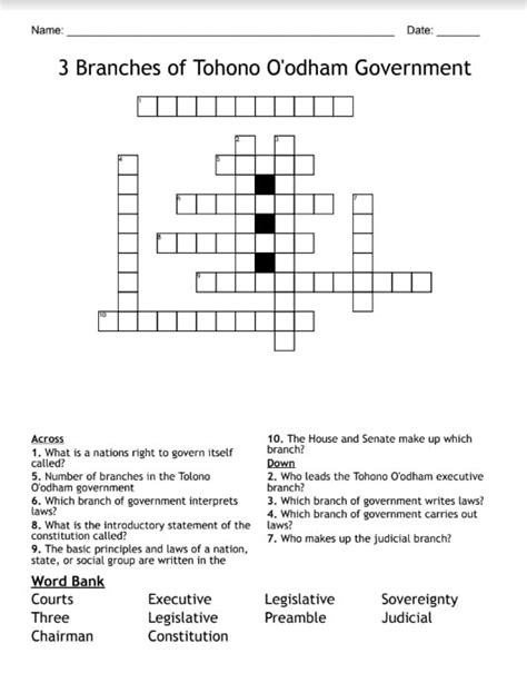 Branches Of Oodham Government Crossword Puzzle Amerind For Educators