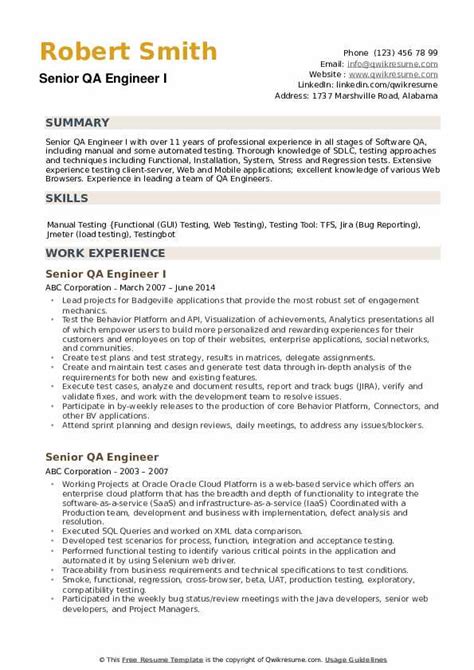 Senior Qa Engineer Resume Samples Qwikresume