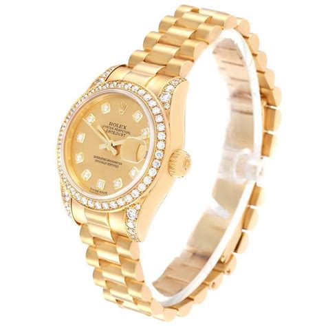 Rolex President Datejust Yellow Gold Diamond Dial Bezel Lugs Ladies Watch 179158 At 1stdibs