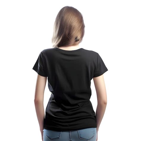 Vista Posterior De Una Mujer Joven En Camiseta Negra En Blanco Aislada