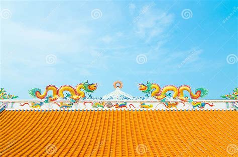 Giant Golden Chinese Dragon With Blue Sky Stock Photo Image Of