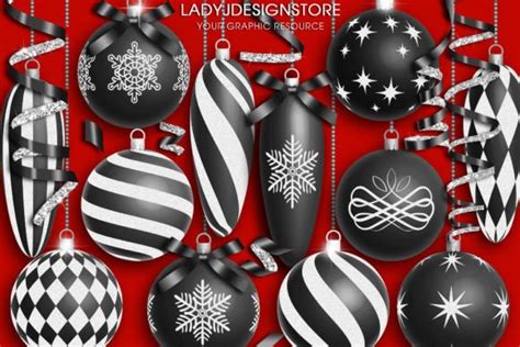 Black and White Christmas Ornaments Graphic by ladyjdesignstore · Creative Fabrica