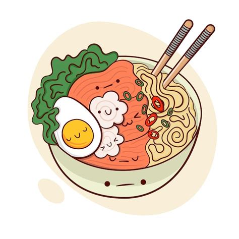 Premium Vector Draw Funny Kawaii Ramen Soup In A Bowl Vector