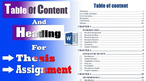 How To Add Heading And Table Of Content For Thesis And Assignment Using Microsoft Word Youtube