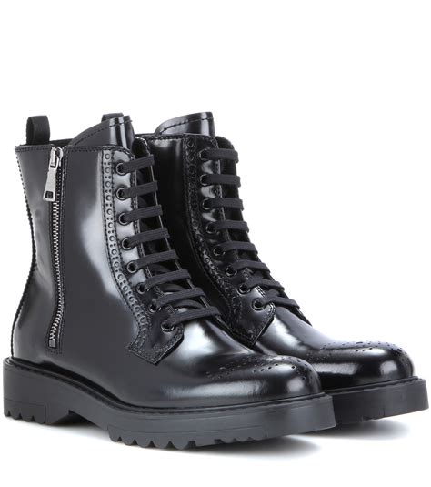 Prada Lace Up Leather Ankle Boots Black Stivaletti Neri Stivali Alla