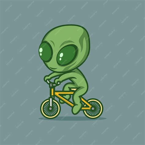 Extraterrestre De Dibujos Animados Lindo Andar En Bicicleta Vector Premium