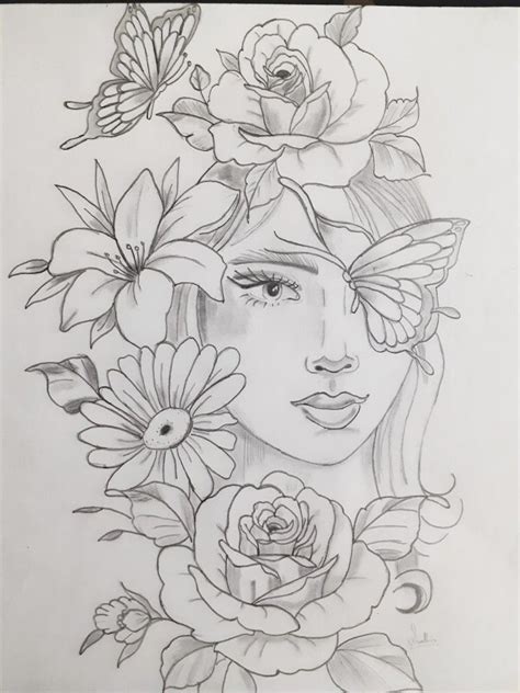 Beautiful drawing flowers | Girl face drawing, Girl drawing sketches ...