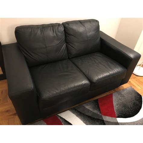 Ikea Skogaby Black Top Grain Leather Loveseat Aptdeco