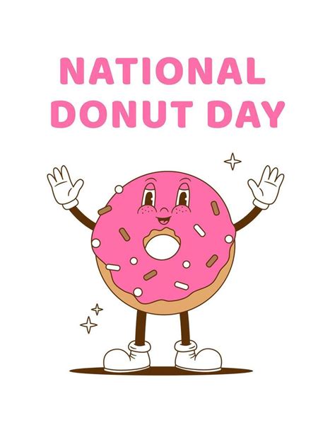 National Donut Day Retro Cartoon Donuts Characters Illustration