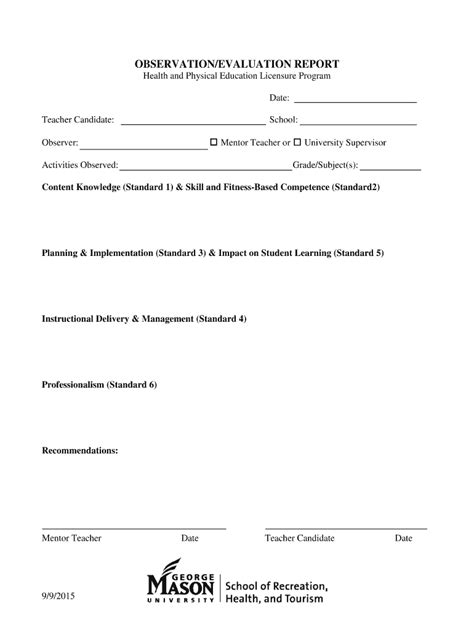 Fillable Online Rht Gmu Observationevaluation Report Rhtgmuedu Fax