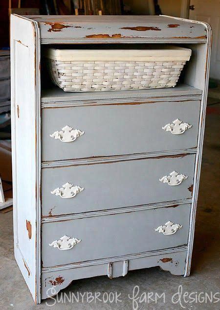 Refinished Dresser Shelf Replacing A Missing Drawer Distressed Grey Paint Brass Pulls Redone