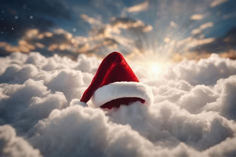 Premium Photo Angelic Christmas Hat In Paradise With Many Cloudsxmas