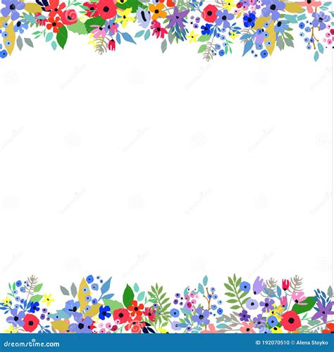 Floral Frame Made Of Flowers Wildflowers Leaves And Branches Vector