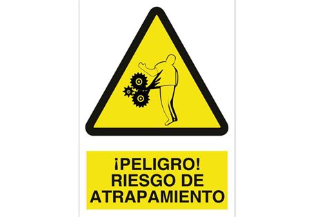 Señal advertencia pictorama y texto peligro riesgo de atrapamiento 2