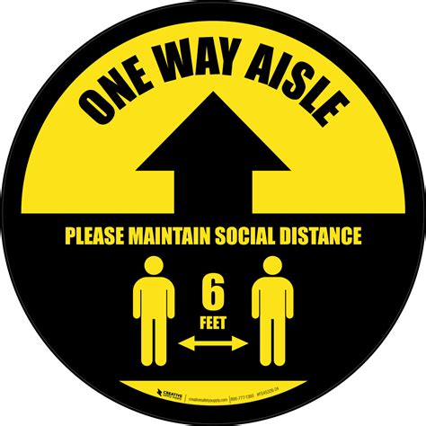 One Way Aisle Please Maintain Social Distance With Icon Yellow