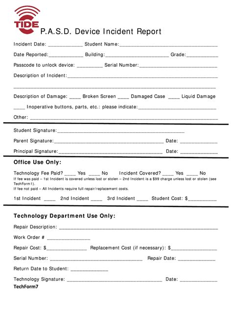 Fillable Online Pasd Device Incident Report Pottsville K Pa Us Fax