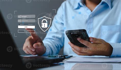 Cyber security concept. Businessman login access business sensitive ...