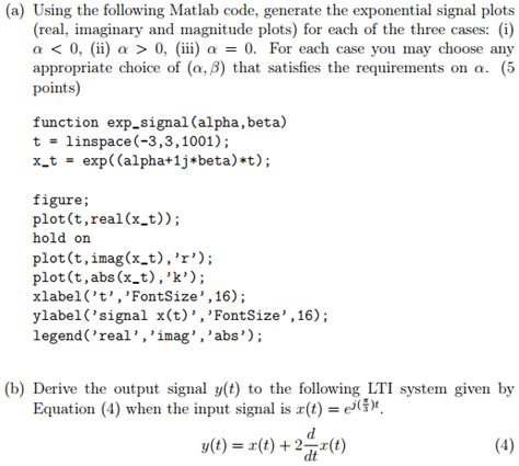 Solved A Using The Following Matlab Code Generate The