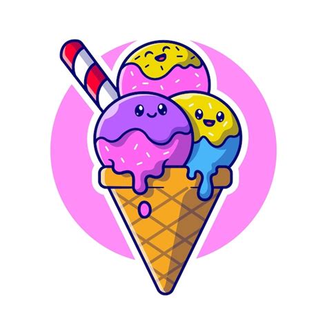 Premium Vector Cute Ice Cream Cone Cartoon Vector Icon Illustration