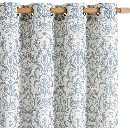 Amazon Jinchan Linen Curtains For Bedroom Damask Blue Curtains