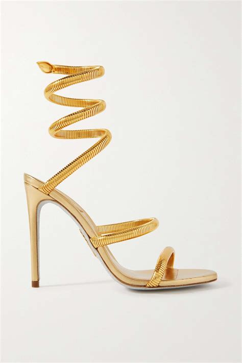 Rene Caovilla Roe Crystal Embellished Leather And Tone Sandals Gold