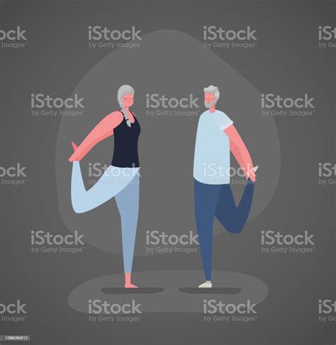 Senior Woman And Man Cartoons With Sportswear Doing Yoga Vector Design