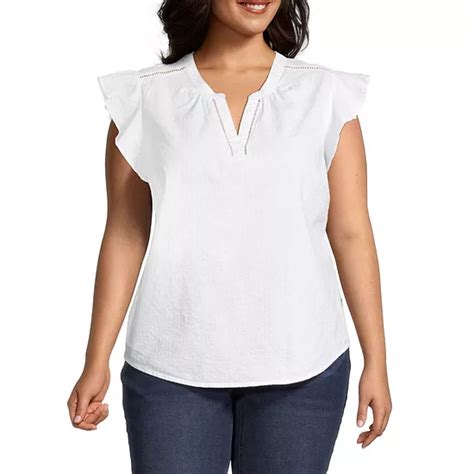 Liz Claiborne Plus Womens Split Crew Neck Short Sleeve Blouse Jcpenney