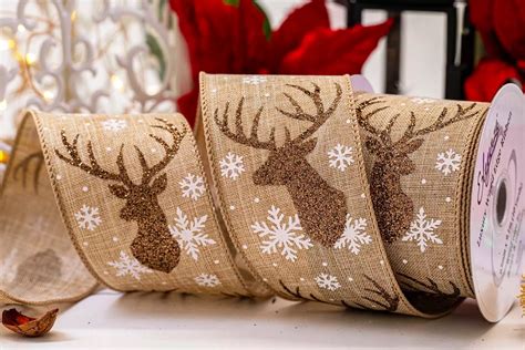 Stag Head Burlap Style Ribbon Wired Mm X Yrds