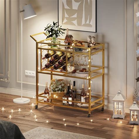 FATORRI Bar Carts For The Home With Wine Rack And Glasses Holder Home