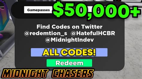 Outdated All Working Codes In Midnight Chasers Youtube