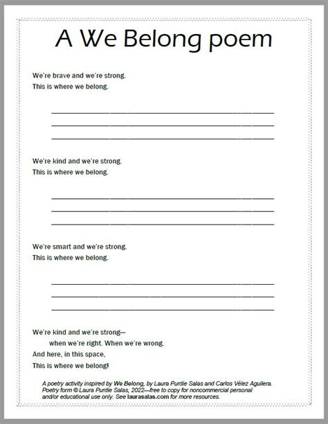 A We Belong Poem Template For Classrooms • Laura Purdie Salas