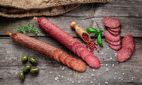 Premium Photo Best Quality Italian Salami On Old Wooden Table