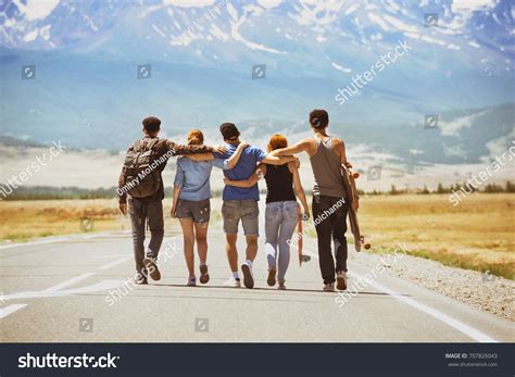 Group Five Happy Friends Going Ahead Stock Photo 707826043 | Shutterstock