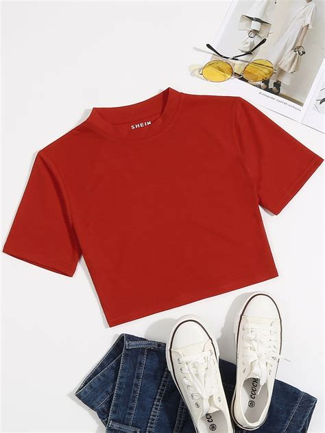 Solid Round Neck Tee Plain Red T Shirt Round Neck Tees Pretty Outfits