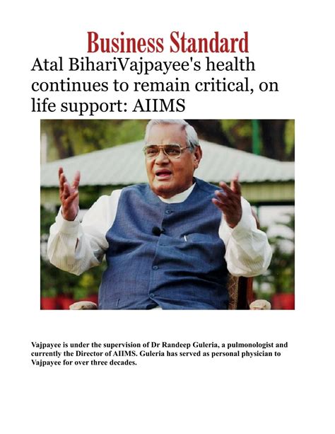 Ppt Vajpayees Health Continues To Remain Critical On Life Support