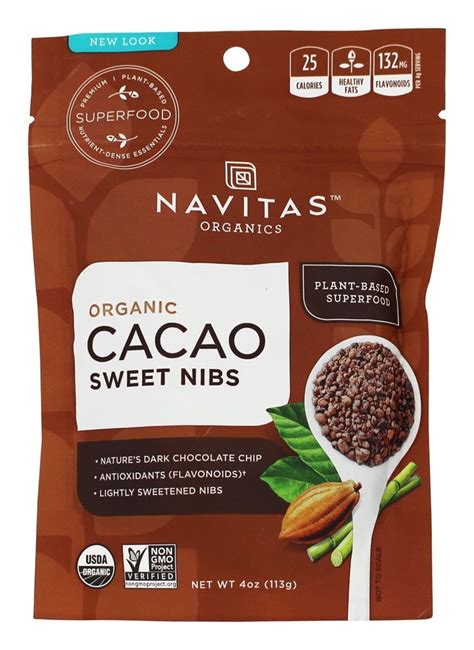 Navitas Naturals Organic Dark Chocolate Sweet Nibs Raw Cacao Sugar