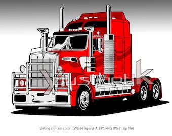 Semi Truck Kenworth Svg Ai Eps Png Color Layers Etsy