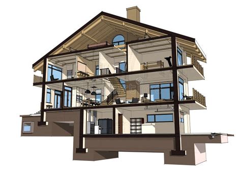 3d Section of a Country House Stock Illustration - Illustration of ...