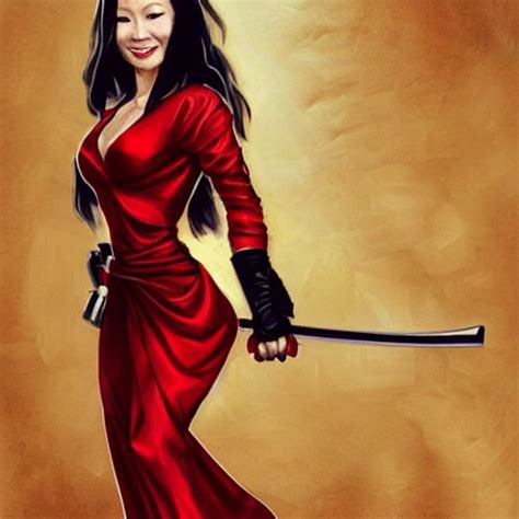 Krea Ai Lucy Liu In Red And Gold Dress Holding Katana Smi