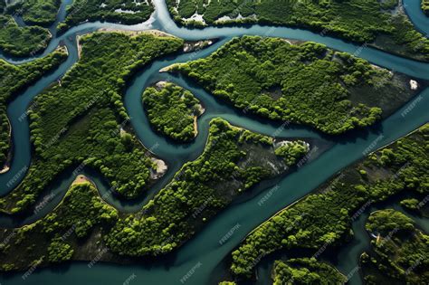 Premium AI Image | Idyllic River Delta Aerial View Generative AI