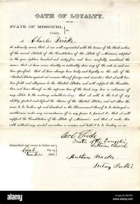 944 Loyalty Oath Of Carl Fricke Of Missouri County Of St Louis Stock