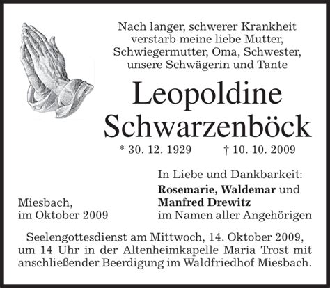 Traueranzeigen von Leopoldine Schwarzenböck trauer merkur de