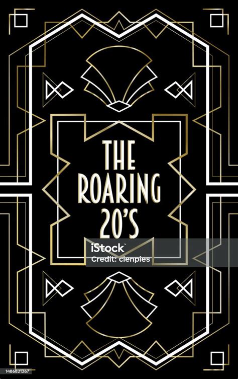 Roaring 20s Gold Art Deco Frame Background Stock Illustration