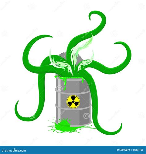 Barrel Of Toxic Waste And Green Tentacles Vector Illustration O