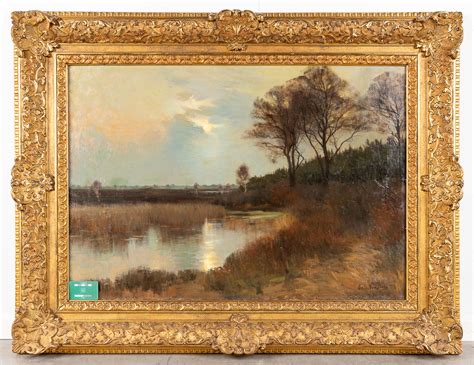 Emile Van Doren Landscape At Dawn Oil On Canvas W X