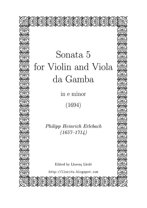 Sonatas For Violin Viola Da Gamba And Continuo Erlebach Philipp