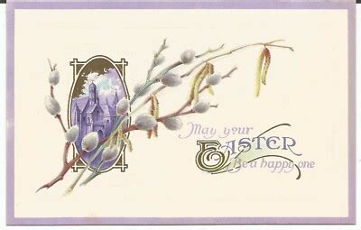 Happy Easter Church Vignette Pussy Willows Purple Frame Unposted