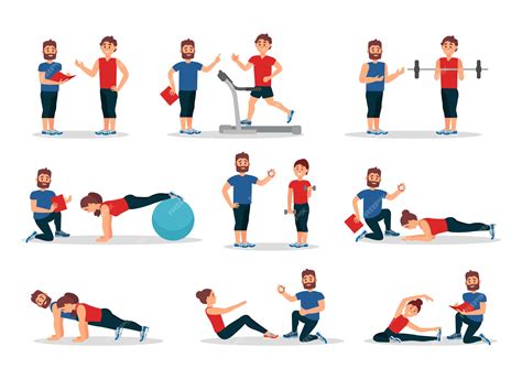 premium vector flat set  people  gym  personal trainer men