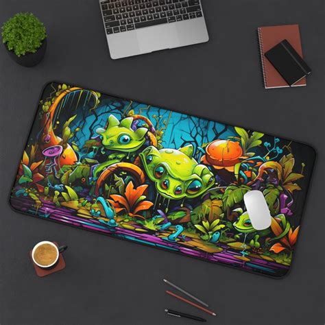 Graffiti Alien Frogs Quirky Cute Desk Mat Keyboard Mouse Pad Gaming