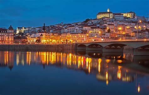 Wallpaper bridge, river, building, home, Portugal, night city, Portugal, Coimbra, Coimbra, The ...